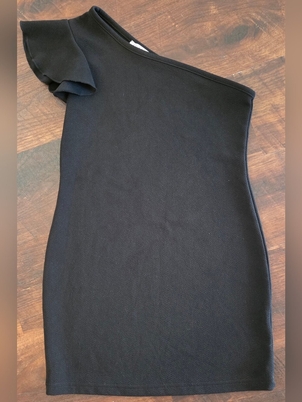 Girls One-Shoulder Black Dress with Ruffle Sleeve Size 9y